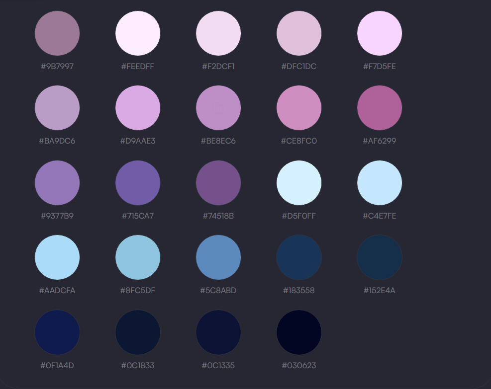 Some of the most frequent colors dizzy works with in his design.